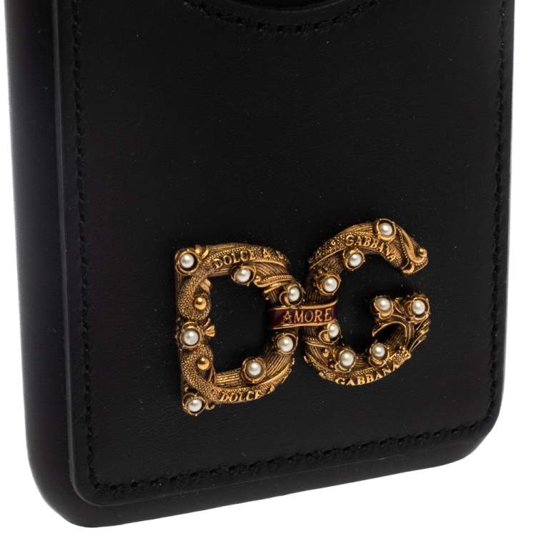 Pre Owned Dolce & Gabbana Black Leather DG Amore iPhone X Cover
