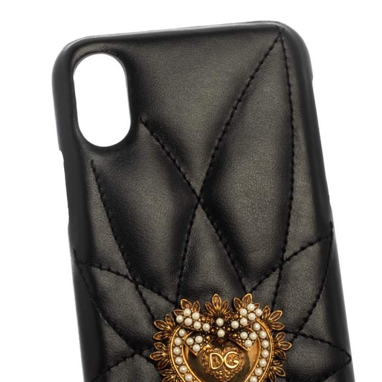Pre Owned Dolce & Gabbana Black Leather Sacred Heart iPhone X Cover 