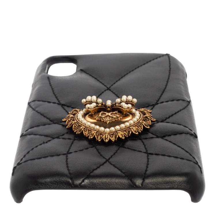 Pre Owned Dolce & Gabbana Black Leather Sacred Heart iPhone X Cover 