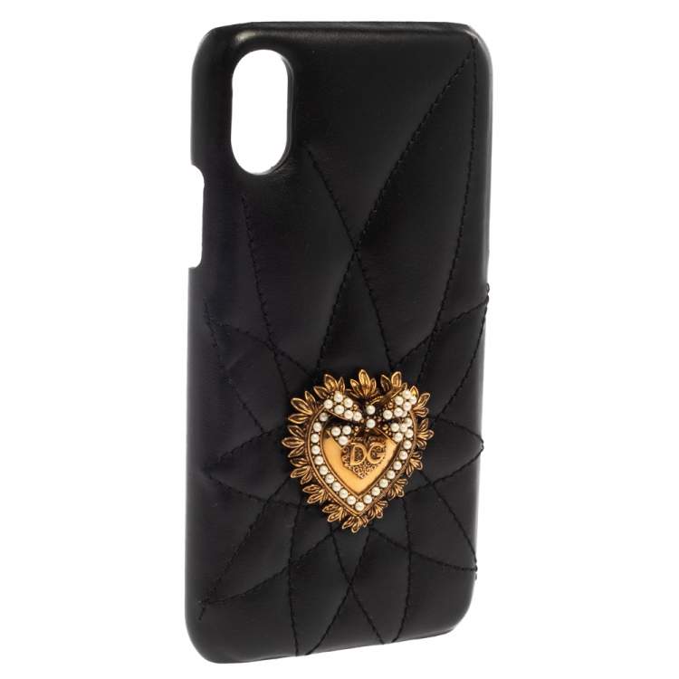 Pre Owned Dolce & Gabbana Black Leather Sacred Heart iPhone X Cover 