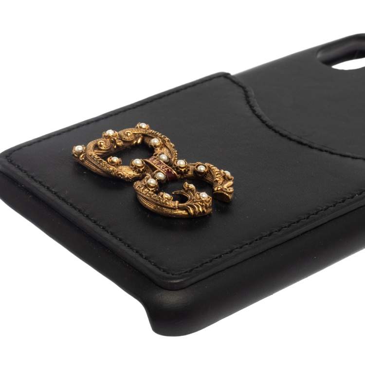 Pre Owned Dolce & Gabbana Black Leather DG DG Amore iPhone X Cover