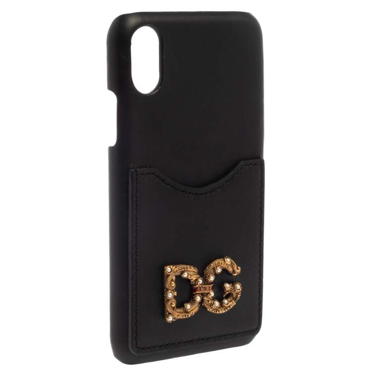 Pre Owned Dolce & Gabbana Black Leather DG DG Amore iPhone X Cover