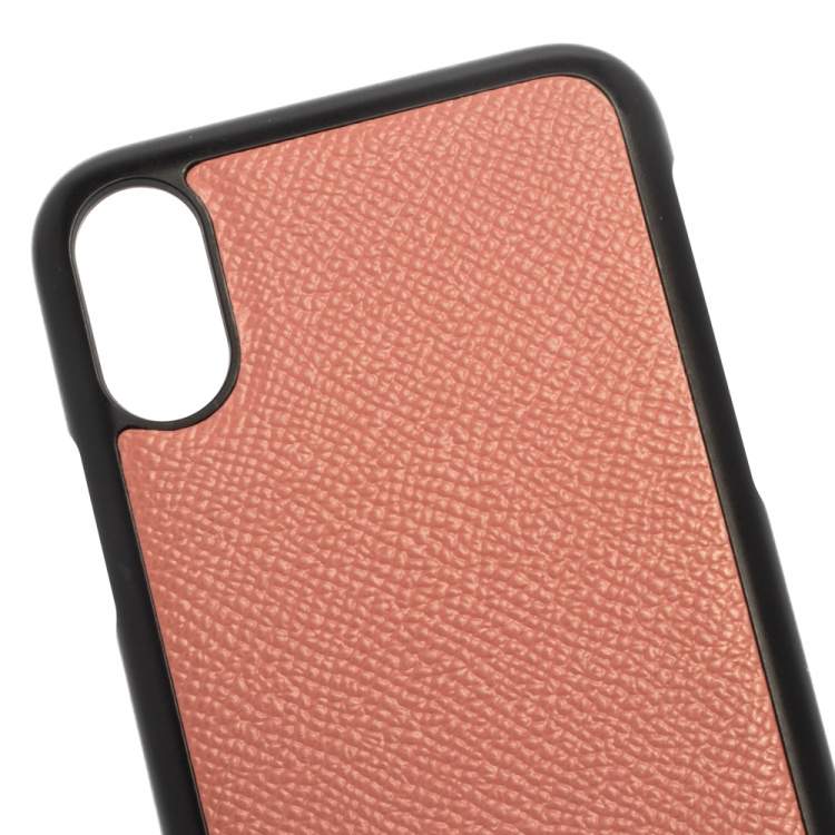 Pre Owned Dolce & Gabbana Pink/Black Leather Crystal Embellished Logo iPhone X Cover