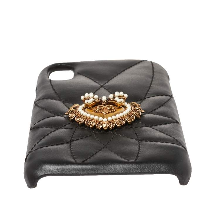 Pre Owned Dolce & Gabbana Black Leather Sacred Heart iPhone X Cover 