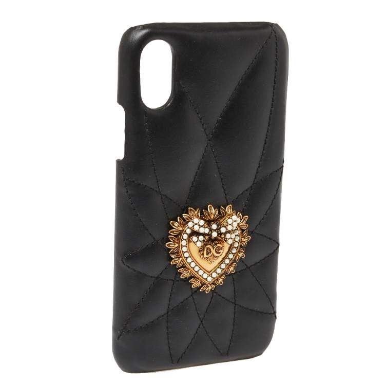 Pre Owned Dolce & Gabbana Black Leather Sacred Heart iPhone X Case
