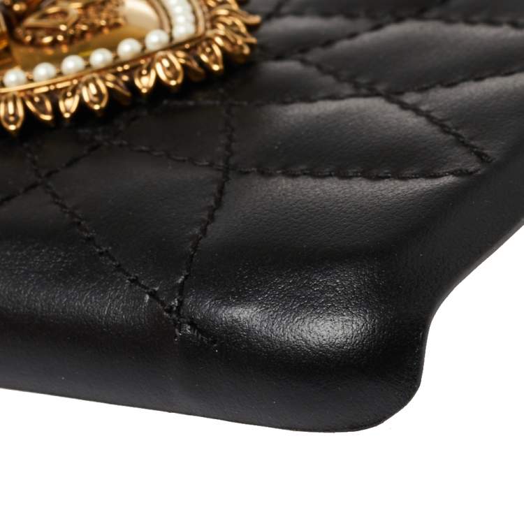 Pre Owned Dolce & Gabbana Black Leather Sacred Heart iPhone X Case