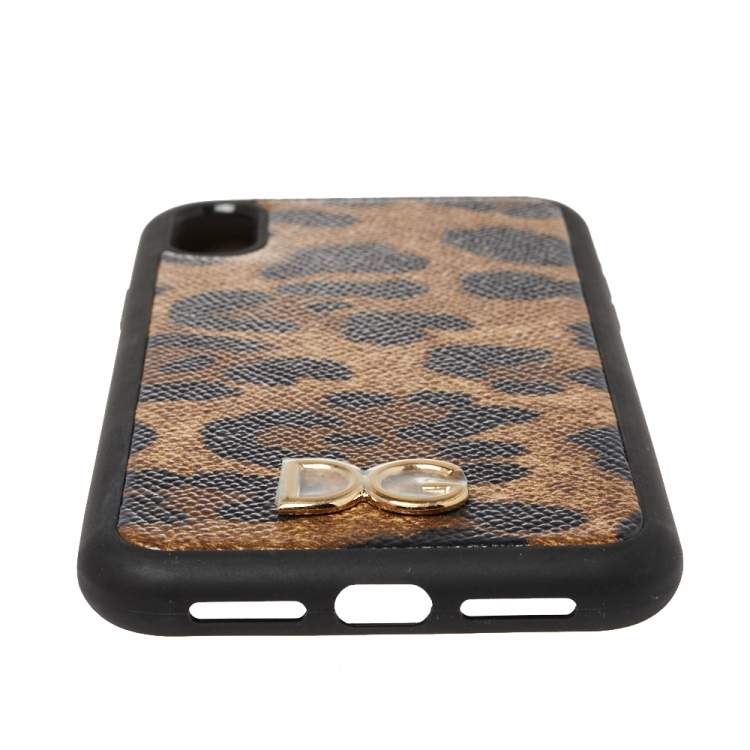 Pre Owned Dolce & Gabbana Brown Leopard Print Dauphine iPhone X Case 