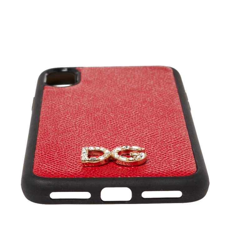 Pre Owned Dolce & Gabbana Red/Black Leather Dauphine iPhone X Case