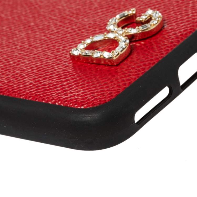 Pre Owned Dolce & Gabbana Red/Black Leather Dauphine iPhone X Case