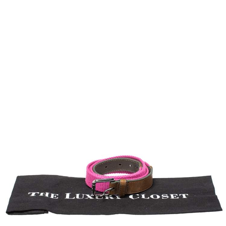 Pre Owned Dolce & Gabbana Pink/Brown Canvas and Leather Belt 115 CM