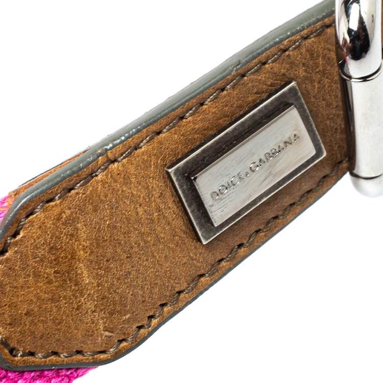 Pre Owned Dolce & Gabbana Pink/Brown Canvas and Leather Belt 115 CM