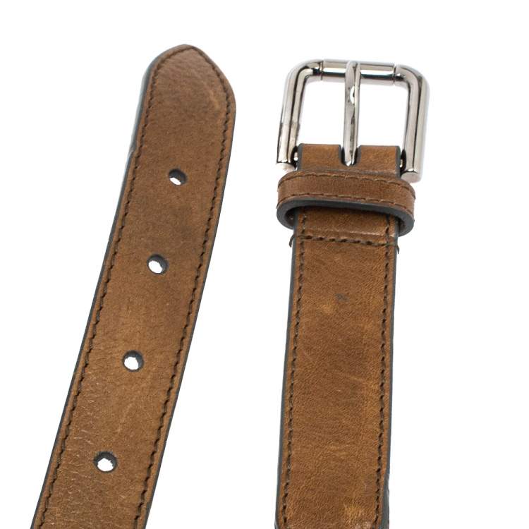 Pre Owned Dolce & Gabbana Pink/Brown Canvas and Leather Belt 115 CM