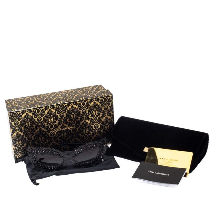 Pre Owned Dolce & Gabbana Black & Pearl Lace Filigree / Grey Gradient DG 2238-H Cat Eye Sunglasses