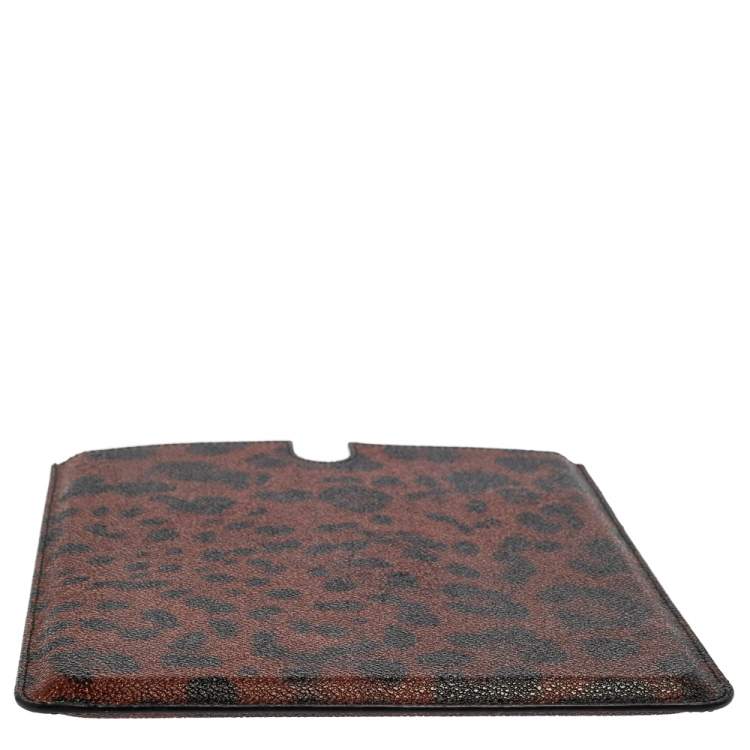 Pre Owned Dolce & Gabbana Copper/Black Leopard Print Coated Canvas P2 Tablet Case