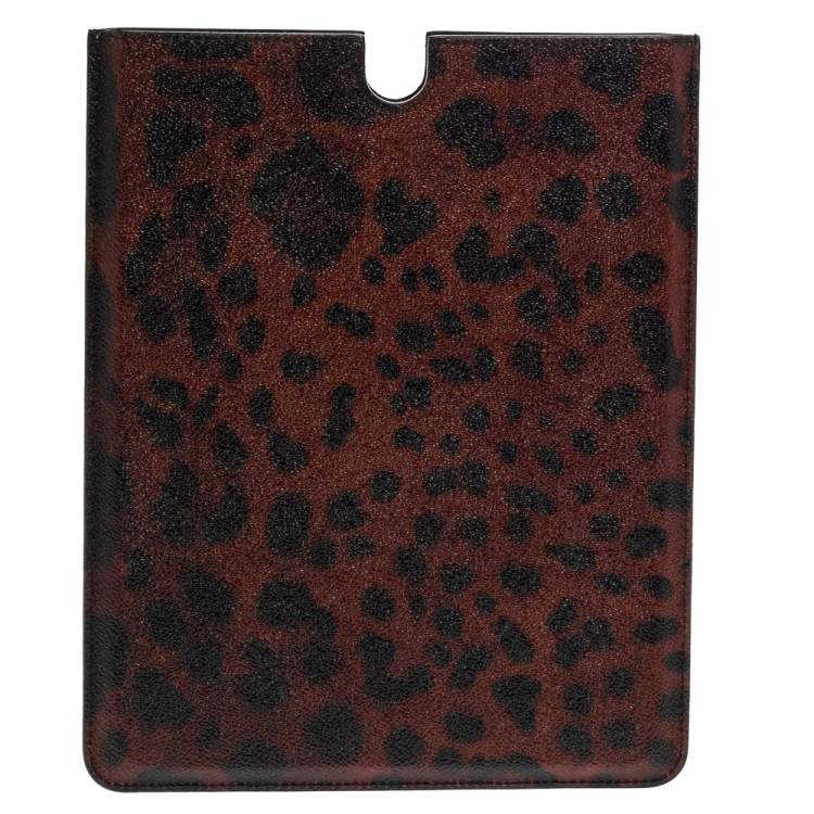 Pre Owned Dolce & Gabbana Copper/Black Leopard Print Coated Canvas P2 Tablet Case