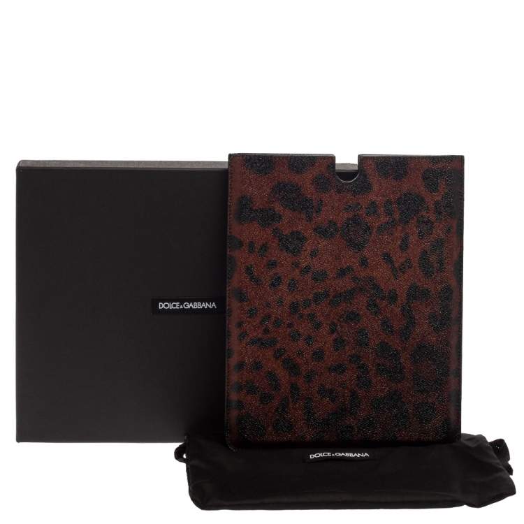 Pre Owned Dolce & Gabbana Copper/Black Leopard Print Coated Canvas P2 Tablet Case