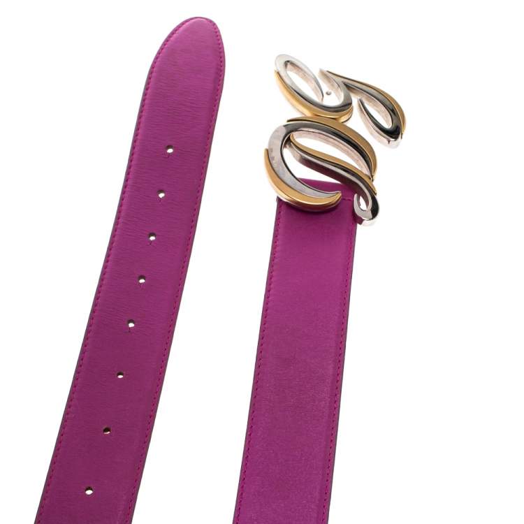Pre Owned Dolce & Gabbana Fuchsia Leather Logo Buckle Belt 95CM