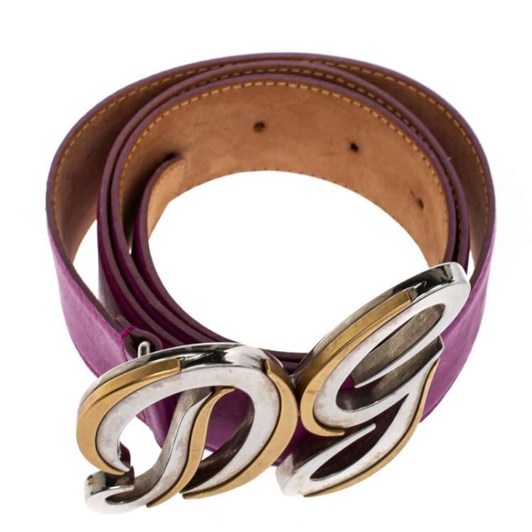 Pre Owned Dolce & Gabbana Fuchsia Leather Logo Buckle Belt 95CM