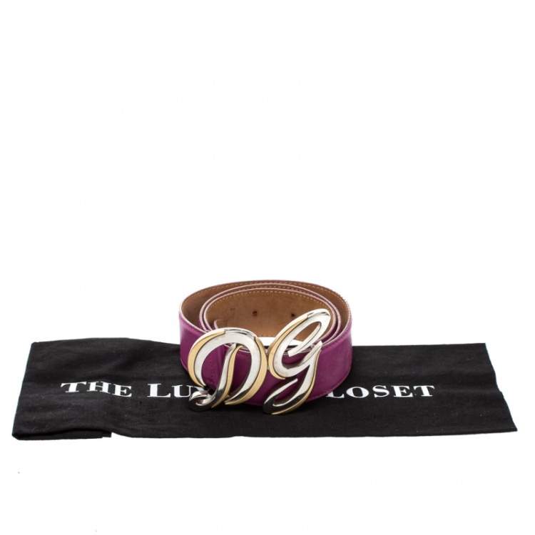 Pre Owned Dolce & Gabbana Fuchsia Leather Logo Buckle Belt 95CM