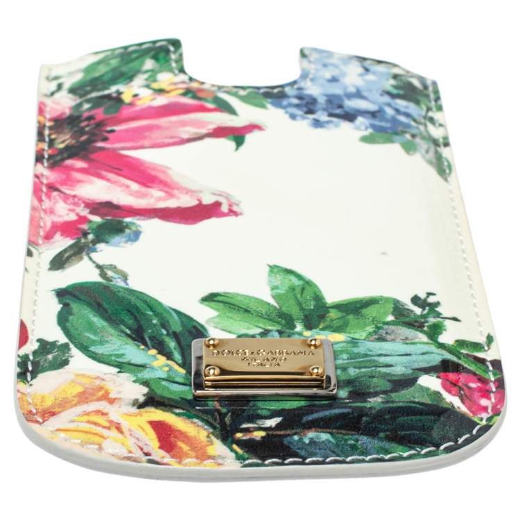 Pre Owned Dolce & Gabbana White Floral Print Patent Leather IPhone 5 Case