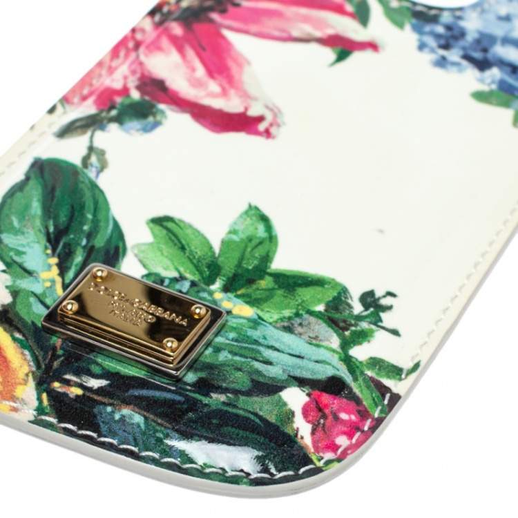 Pre Owned Dolce & Gabbana White Floral Print Patent Leather IPhone 5 Case