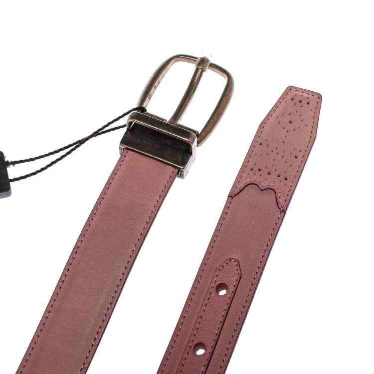 Pre Owned Dolce & Gabbana Pink/Dark Brown Leather Reversible Belt 95 CM