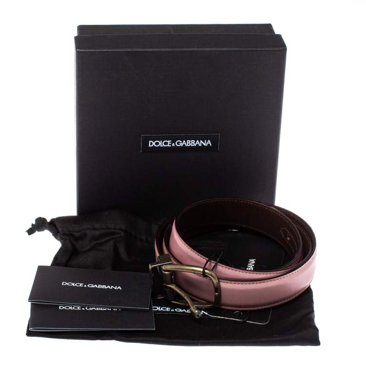 Pre Owned Dolce & Gabbana Pink/Dark Brown Leather Reversible Belt 95 CM