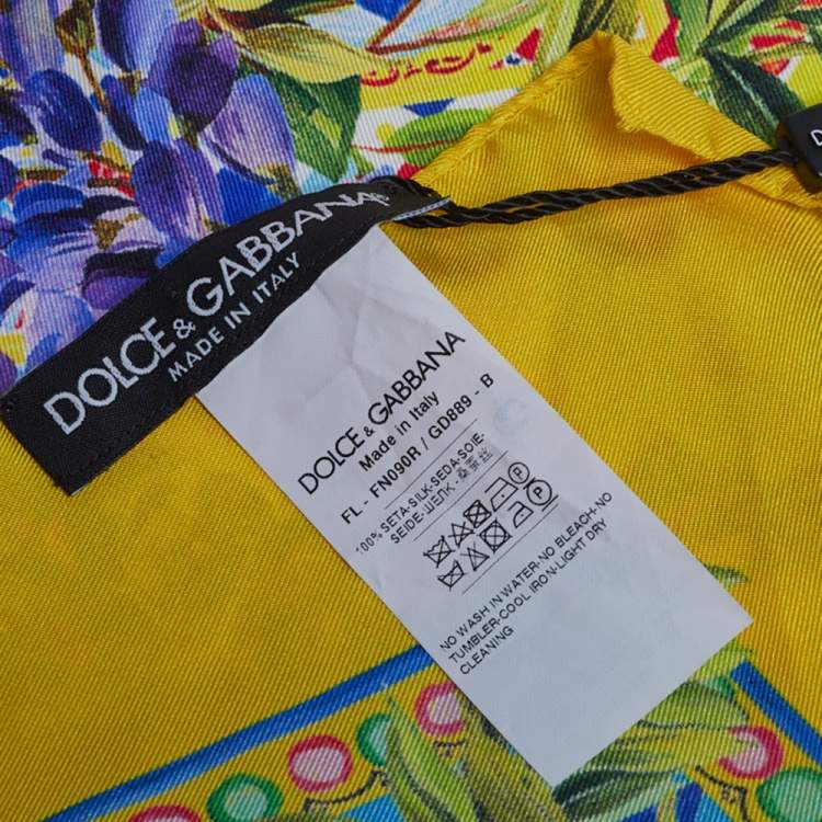 Pre Owned Dolce & Gabbana Yellow Mambo Print Silk Square Scarf