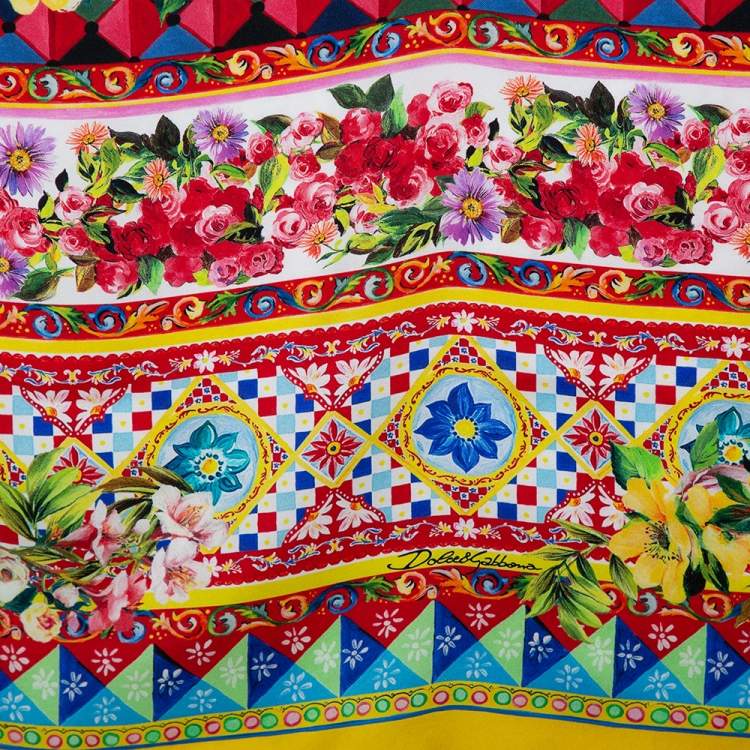 Pre Owned Dolce & Gabbana Yellow Mambo Print Silk Square Scarf