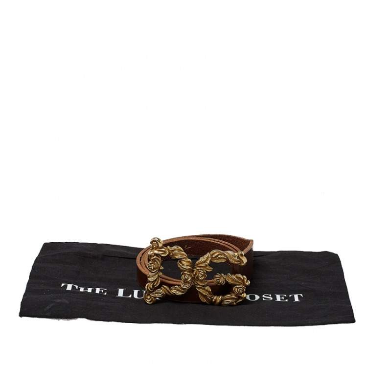Pre Owned Dolce and Gabbana Brown Leather Baroque Logo Buckle Belt 105 cm