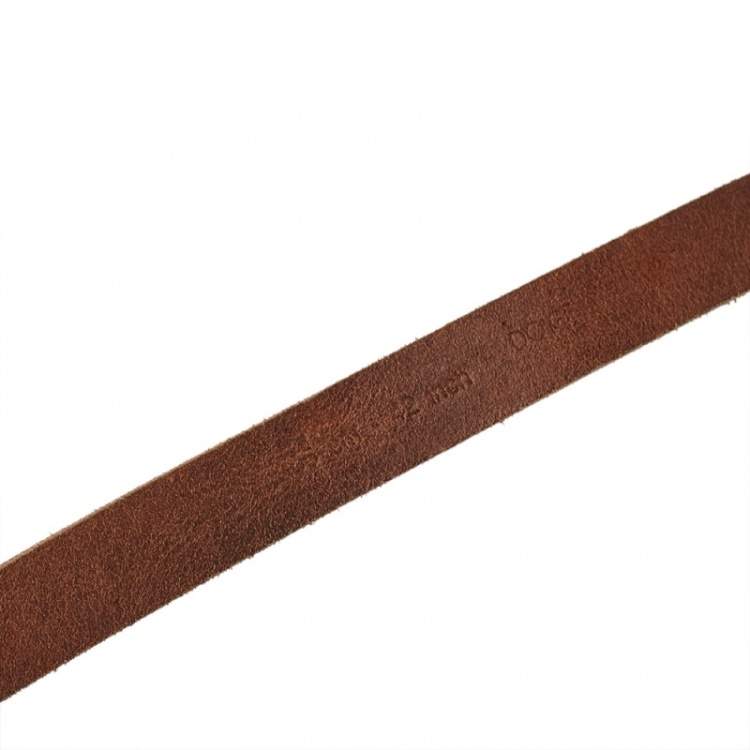 Pre Owned Dolce and Gabbana Brown Leather Baroque Logo Buckle Belt 105 cm