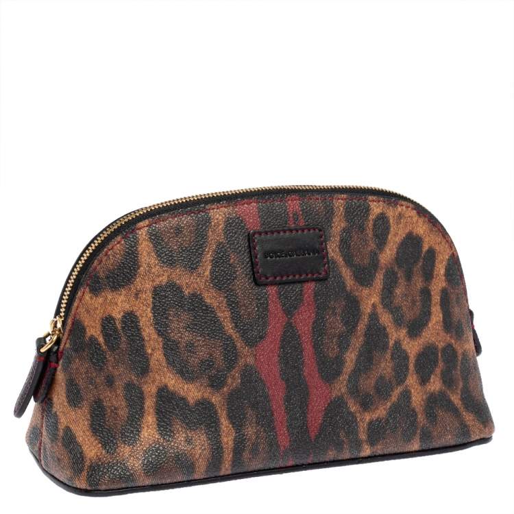Pre Owned Dolce & Gabbana Brown Leopard Coated Canvas Cosmetic Case