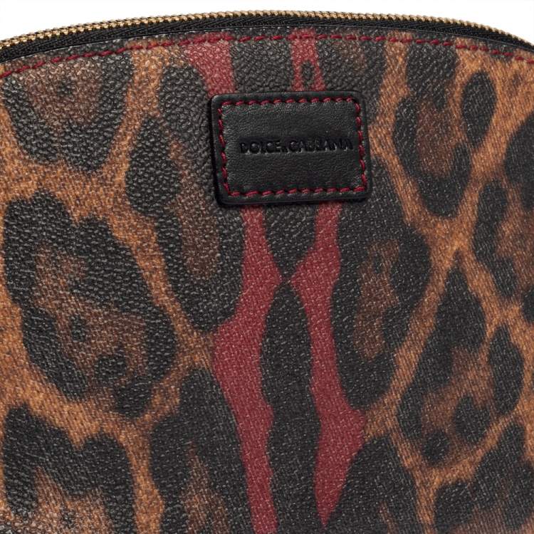 Pre Owned Dolce & Gabbana Brown Leopard Coated Canvas Cosmetic Case