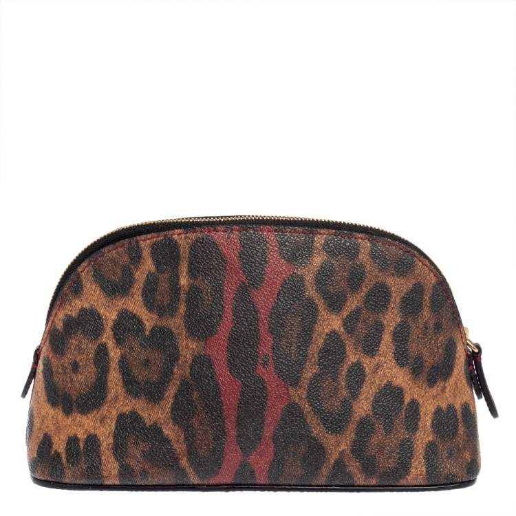 Pre Owned Dolce & Gabbana Brown Leopard Coated Canvas Cosmetic Case