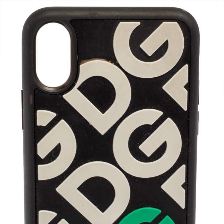 Pre Owned Dolce & Gabbana Black/White Rubber DG Logo iPhone X Case