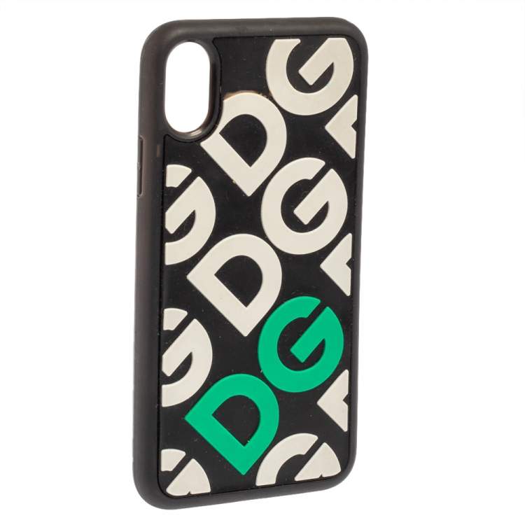 Pre Owned Dolce & Gabbana Black/White Rubber DG Logo iPhone X Case