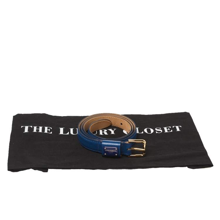 Pre Owned Dolce & Gabbana Blue Leather Slim Buckle Belt 80CM