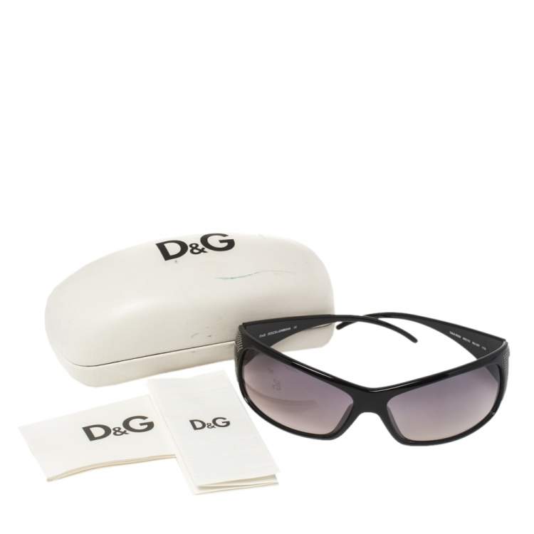 Pre Owned Dolce & Gabbana Black Studded Logo/ Grey Gradient Rectangle Sunglasses
