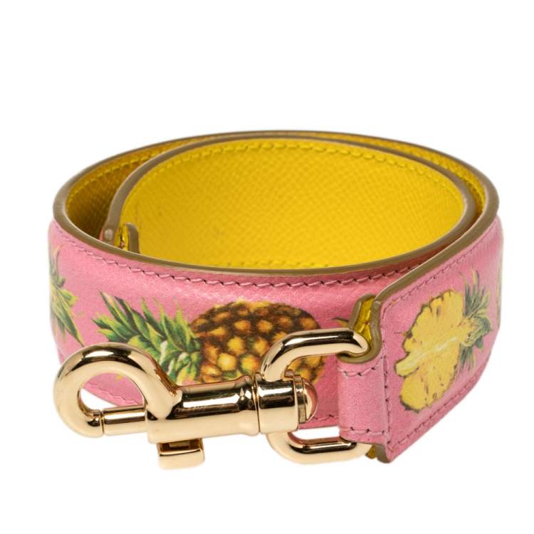 Pre Owned Dolce & Gabbana Pink/Yellow Pineapple Print Leather Bag Strap