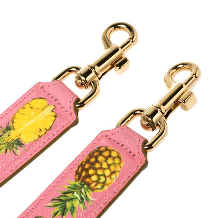 Pre Owned Dolce & Gabbana Pink/Yellow Pineapple Print Leather Bag Strap