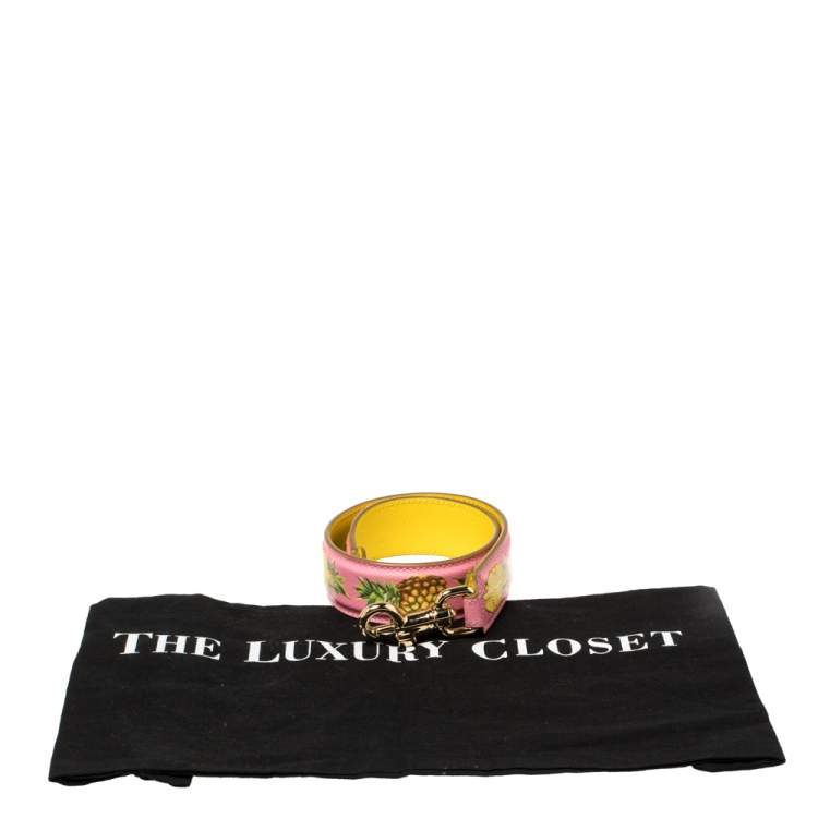 Pre Owned Dolce & Gabbana Pink/Yellow Pineapple Print Leather Bag Strap