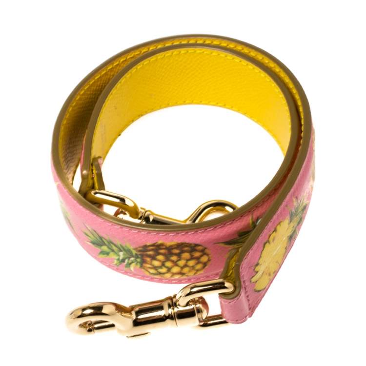 Pre Owned Dolce & Gabbana Pink/Yellow Pineapple Print Leather Bag Strap