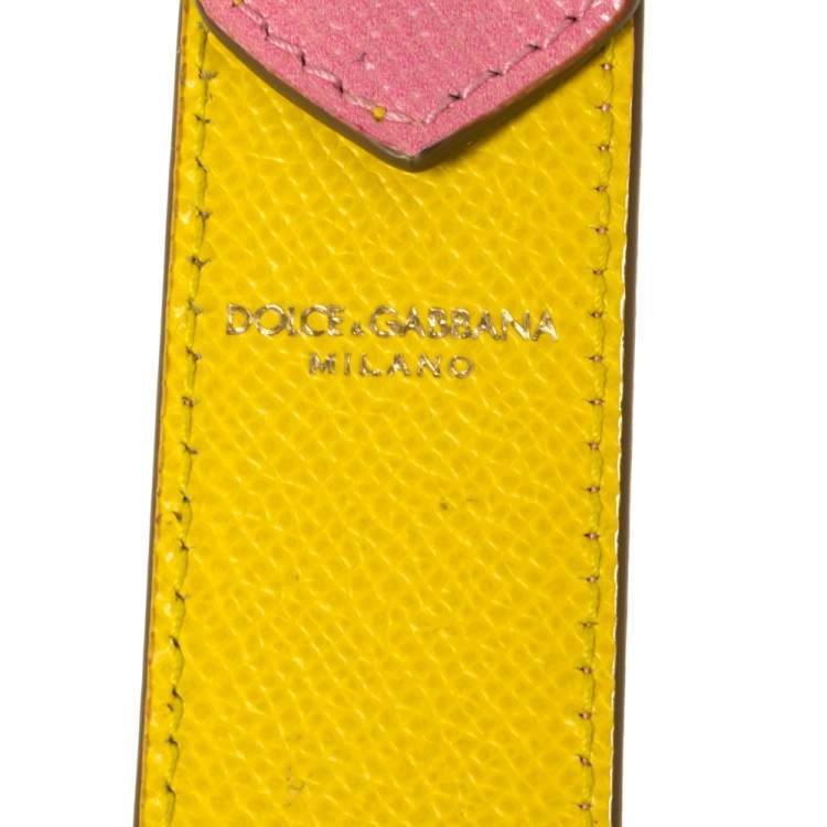 Pre Owned Dolce & Gabbana Pink/Yellow Pineapple Print Leather Bag Strap