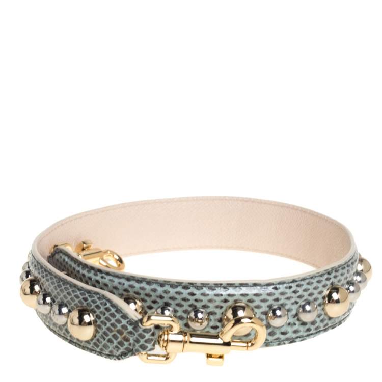 Pre Owned Dolce & Gabbana Green Snakeskin Studded Shoulder Bag Strap