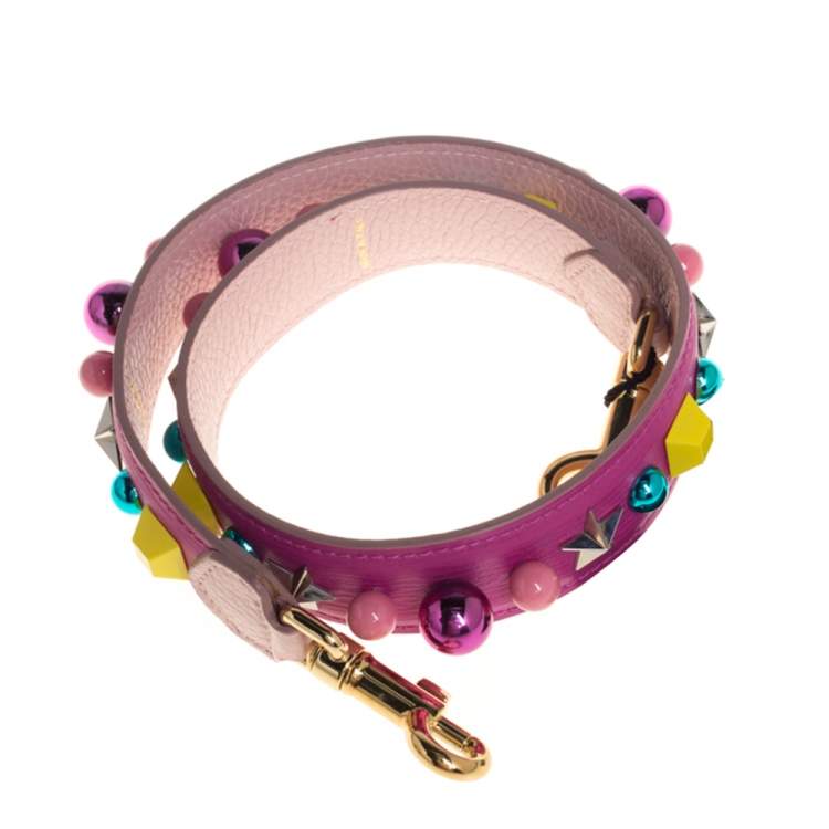 Pre Owned Dolce & Gabbana Fuchsia Leather Embellished Shoulder Bag Strap