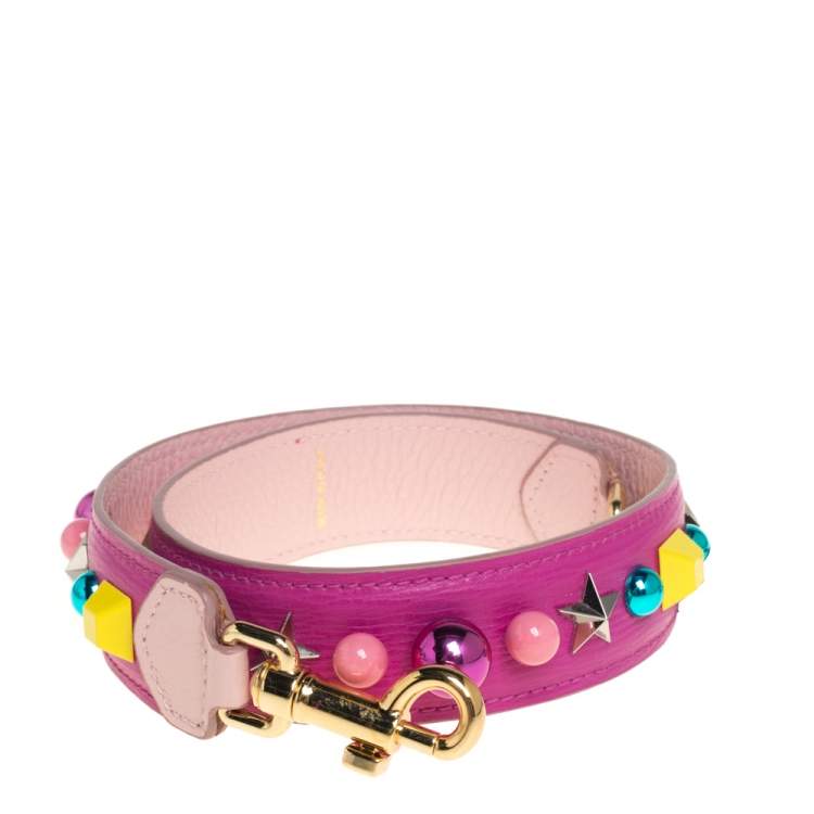Pre Owned Dolce & Gabbana Fuchsia Leather Embellished Shoulder Bag Strap