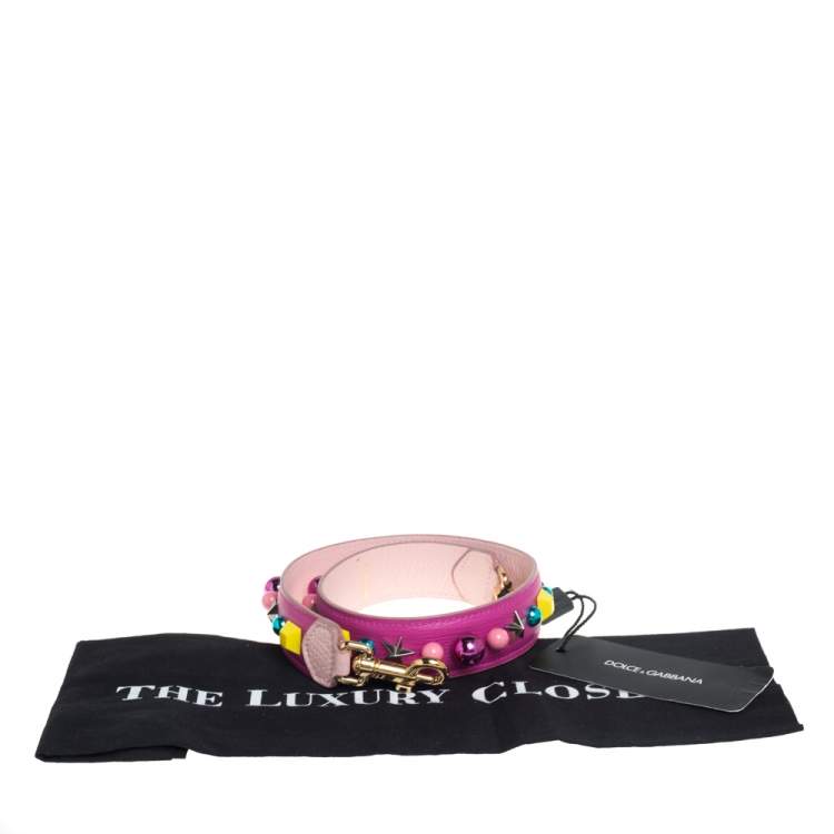 Pre Owned Dolce & Gabbana Fuchsia Leather Embellished Shoulder Bag Strap