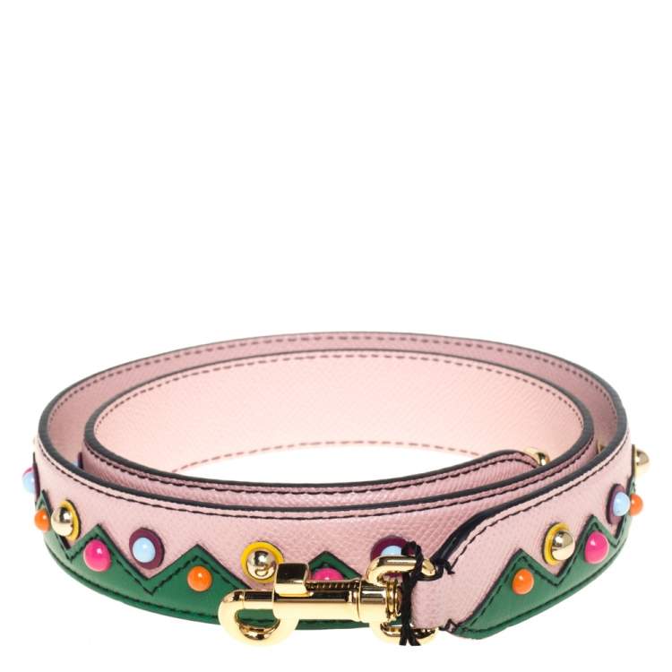 Pre Owned Dolce & Gabbana Pink/Green Leather Studded Shoulder Bag Strap