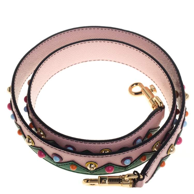 Pre Owned Dolce & Gabbana Pink/Green Leather Studded Shoulder Bag Strap