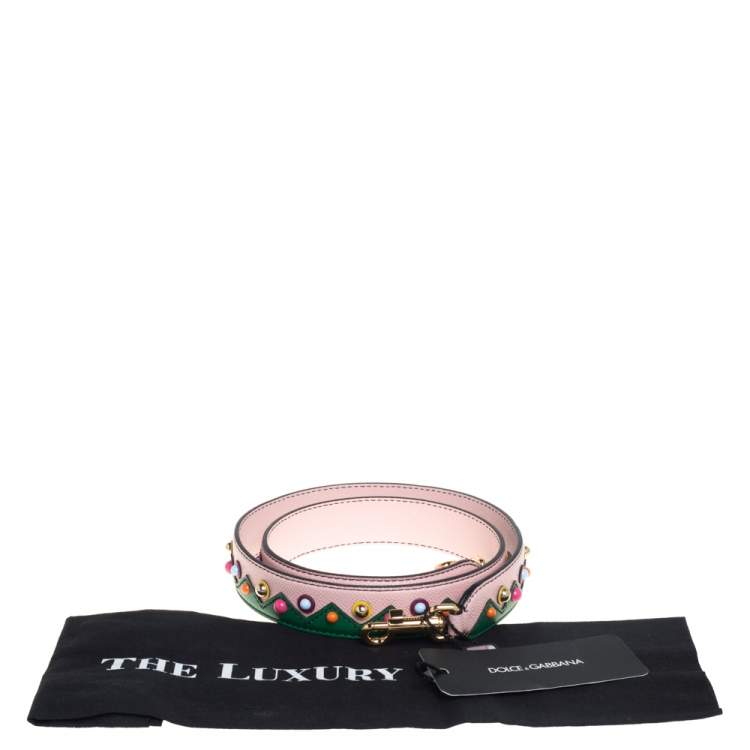 Pre Owned Dolce & Gabbana Pink/Green Leather Studded Shoulder Bag Strap